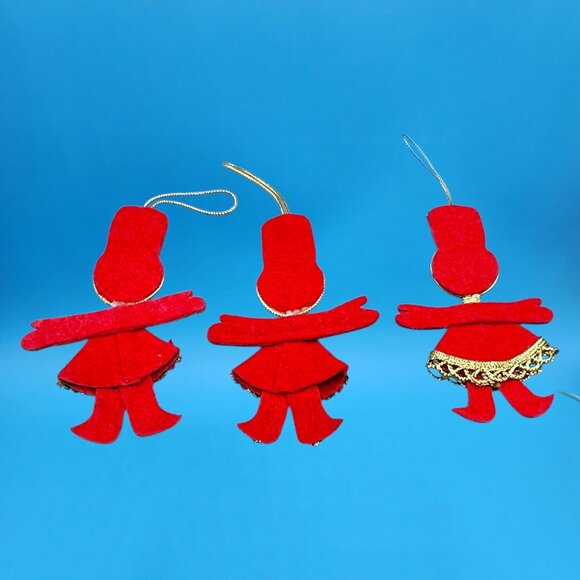 Vintage Red Felt Toy Soldier Ornaments w/ Googly Eyes & Gold Trim 1960s v5 - Picture 11 of 11